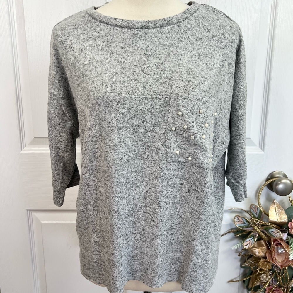 WORKSHOP Republic Size S Heather Grey Pearl Soft Knit Top Athleisure Casual - Picture 10 of 15